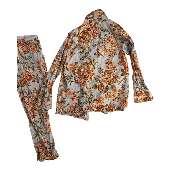 SOFT SURROUNDINGS women’s cotton modal blend light blue pajamas botanical print - Picture 3 of 15